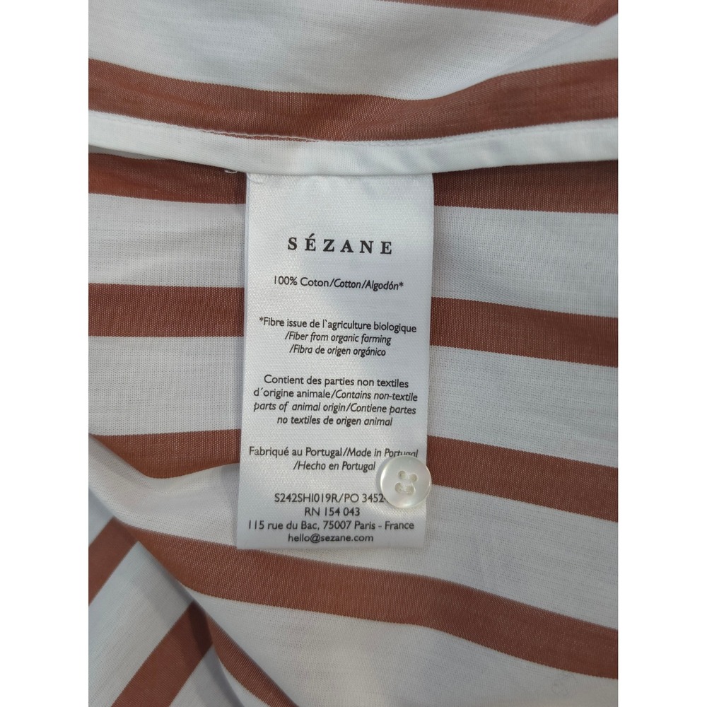 Sezane Bilma Shirt Womens 16 Organic Cotton Camel White Striped Button Down - Picture 6 of 11
